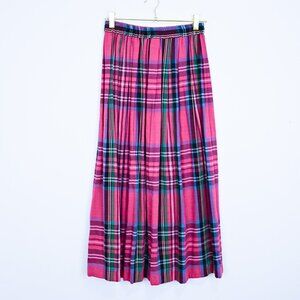Pink Plaid Pleated Long Skirt Vintage Retro Kilt Tarten